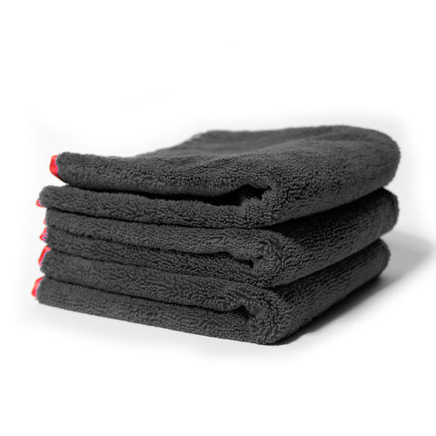3 Black / Red Premium 24x16 Microfiber Towels