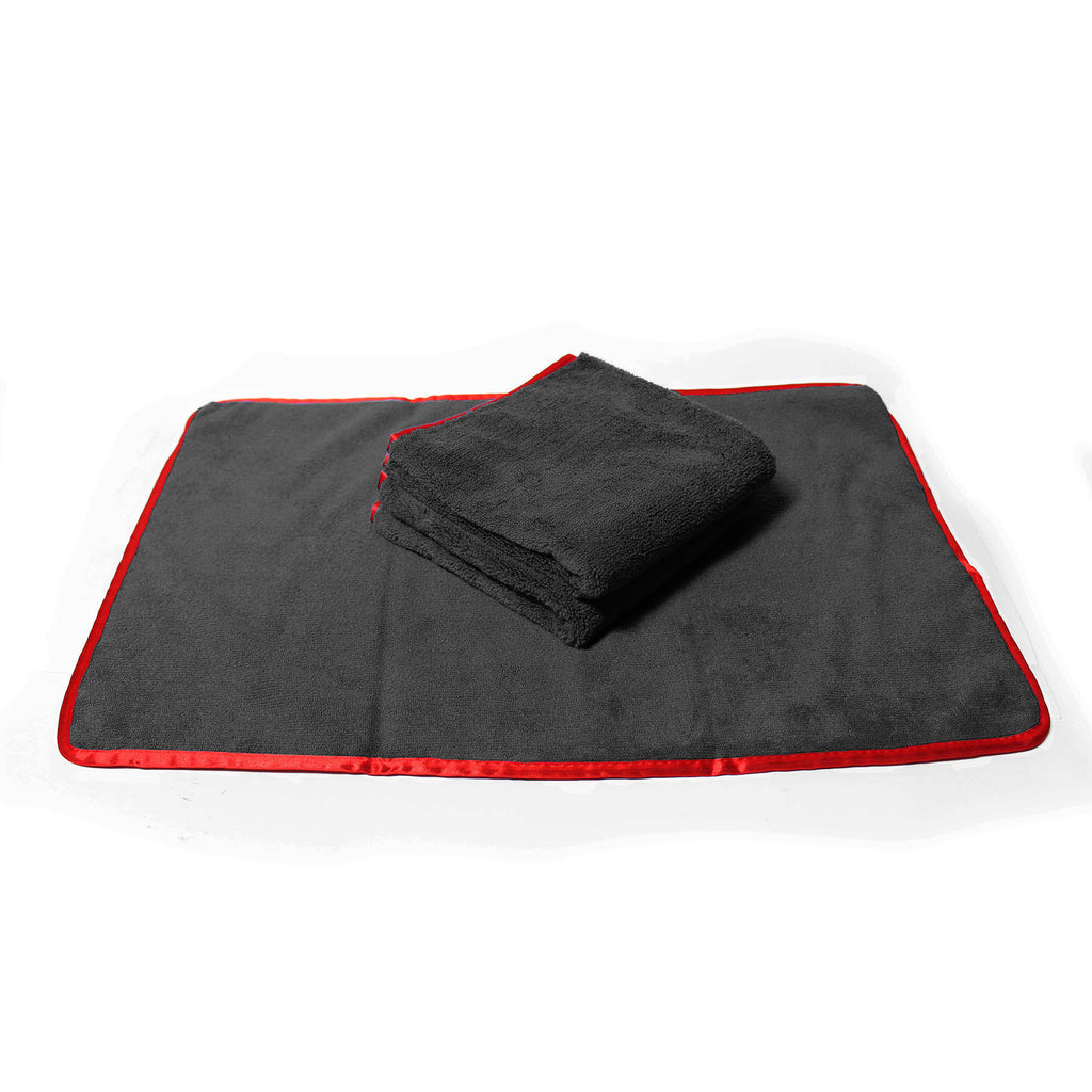 3 Black / Red Premium 24x16 Microfiber Towels